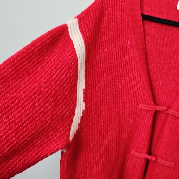 H&M Oversized Slouchy Toggle Button Red and White Wool Blend Cardigan XL - Picture 4 of 7